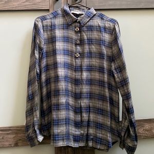 Loft plaid button down blouse with jewel buttons